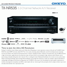 Namų kino stiprintuvas ONKYO TX-NR535 5.2 resyveris  5x115W Ultra HD USB  tinklo grotuvas interneto radijas integruotas Wi-Fi ir Bluetooth®
